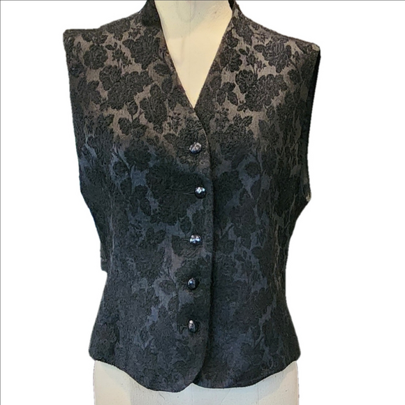LIZ CLAIBORNE Elegant Black Floral Vest - Picture 1 of 5